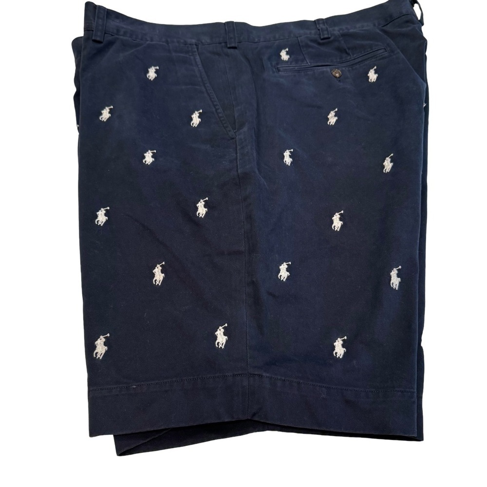 Polo Ralph Lauren Multi Pony Chino Shorts Blue Flat Front Mens Size 40